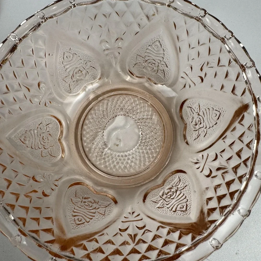 Pink Depression Glass Candy Dish Lidded Bowl Diamond‎ Cut Coquette Cottagecore